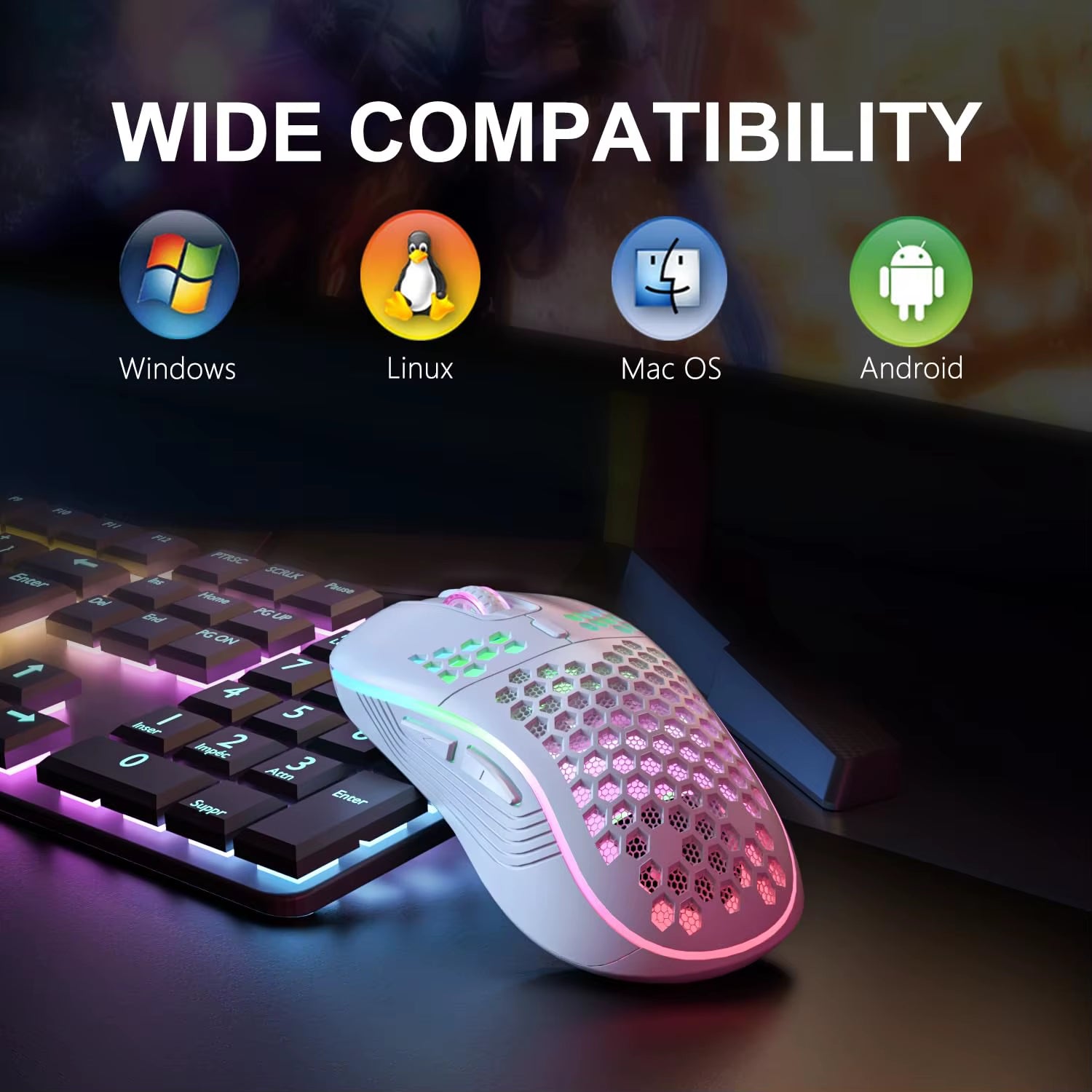 Elevate Your Game with Our Wireless RGB Backlit Gaming Mouse - 6 Buttons, 3-Speed DPI, Type C Rechargeable, and Ergonomic Honeycomb Design!