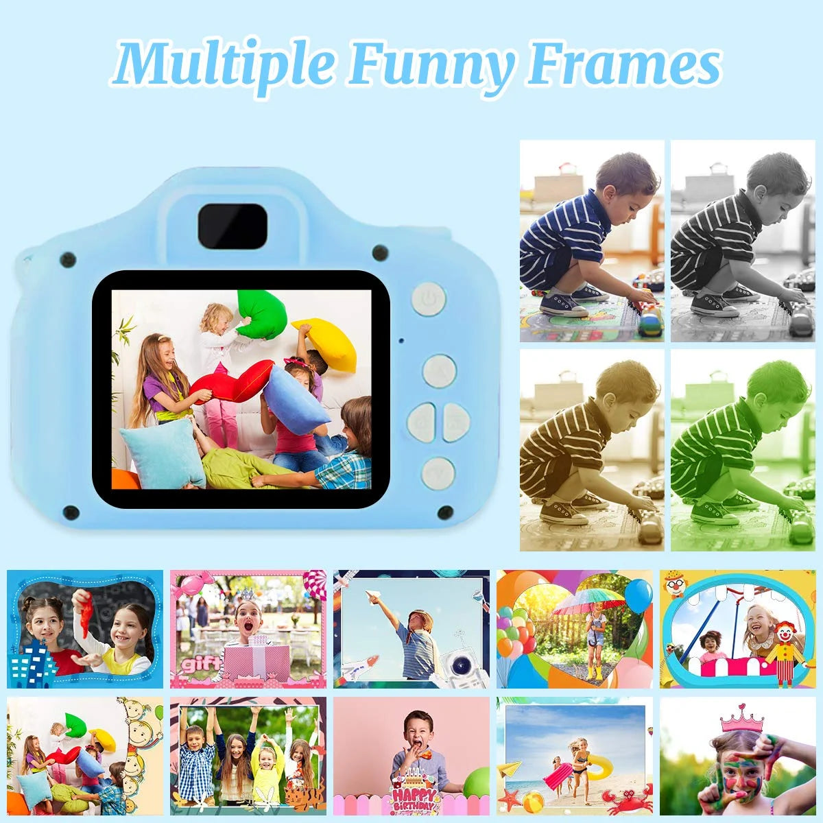 Kids Camera for Girls Boys 32GB 1080HD Selfie Digital Cameras Video Toddler Toys Christmas Birthday Gift Age 3-10, Blue