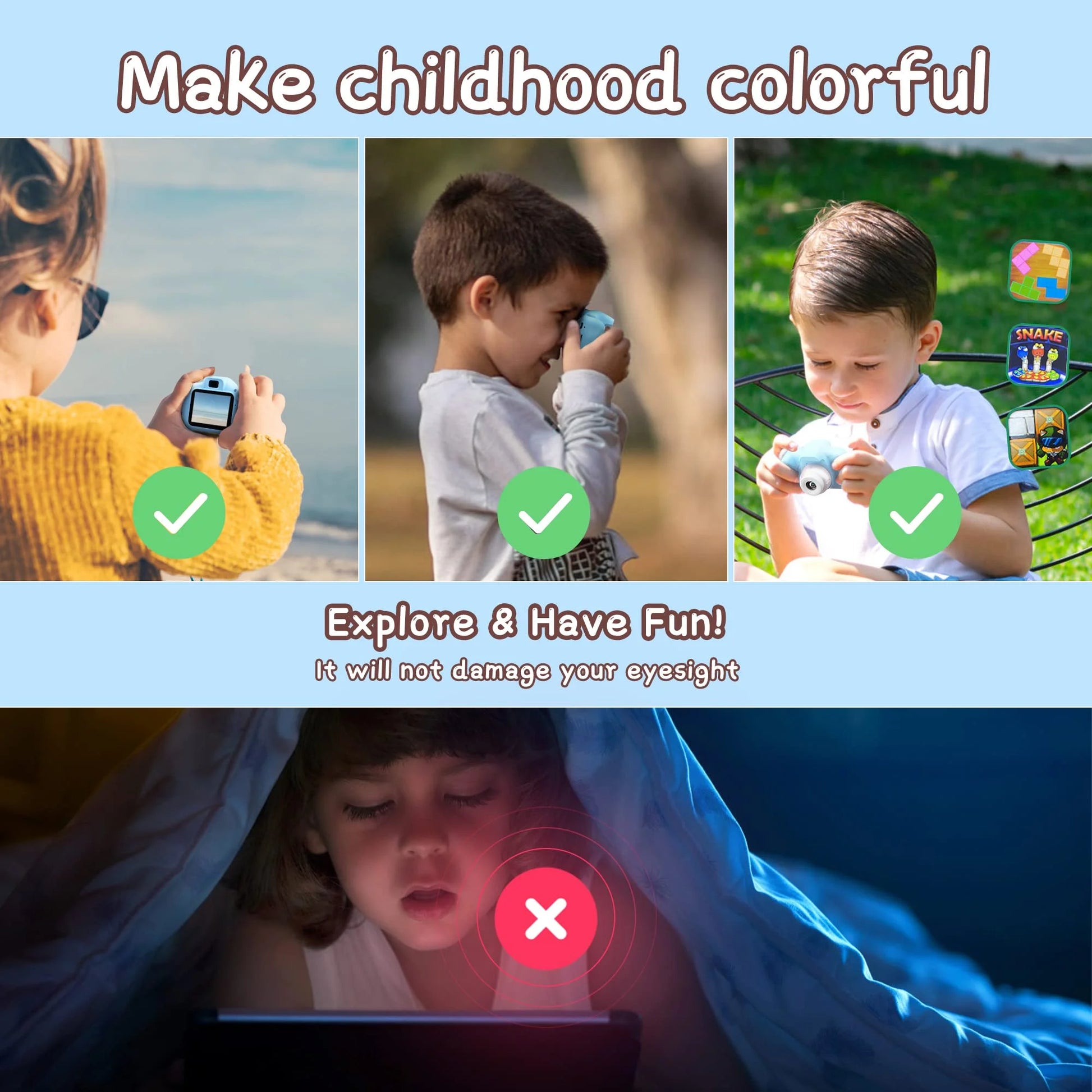 Kids Camera for Girls Boys 32GB 1080HD Selfie Digital Cameras Video Toddler Toys Christmas Birthday Gift Age 3-10, Blue