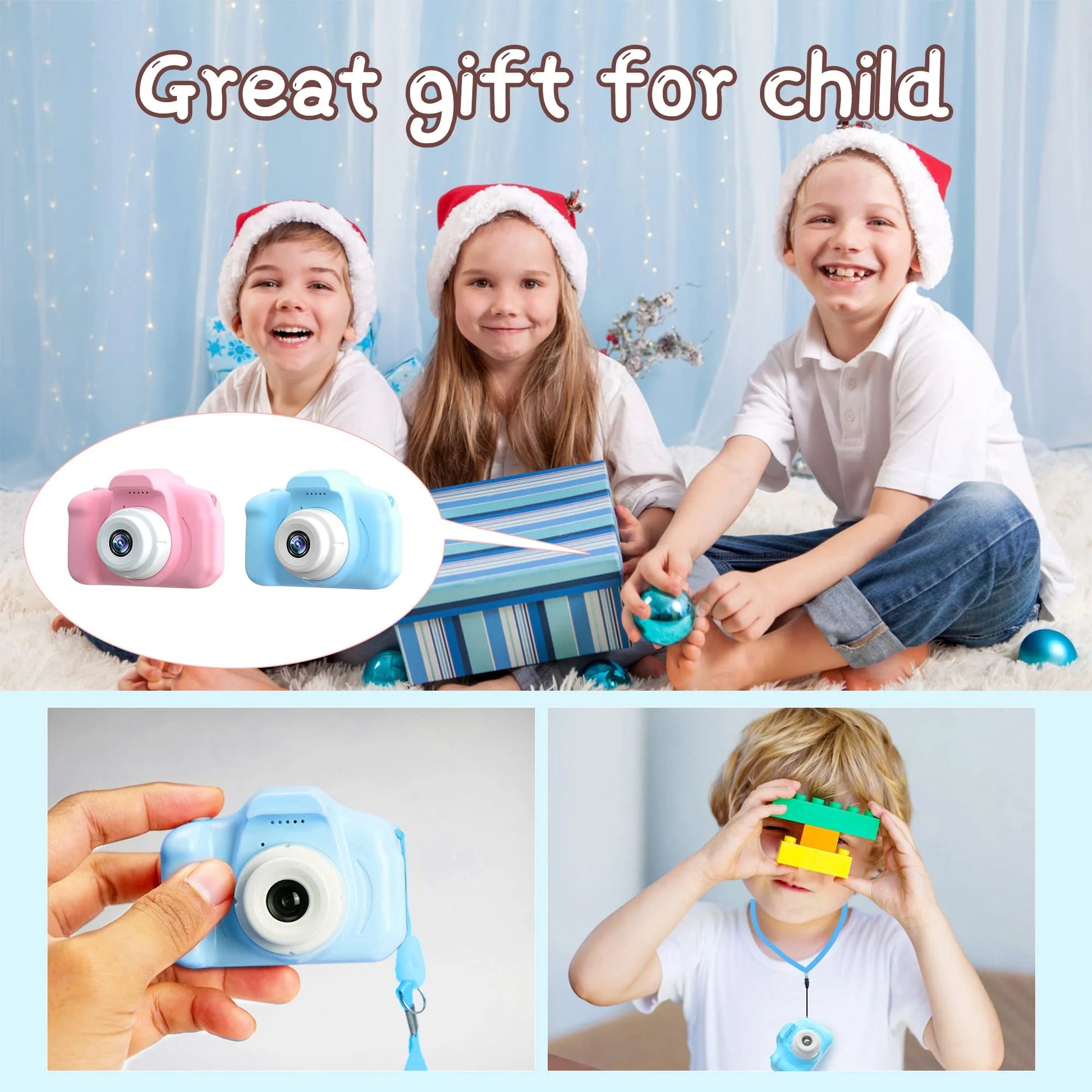 Kids Camera for Girls Boys 32GB 1080HD Selfie Digital Cameras Video Toddler Toys Christmas Birthday Gift Age 3-10, Blue