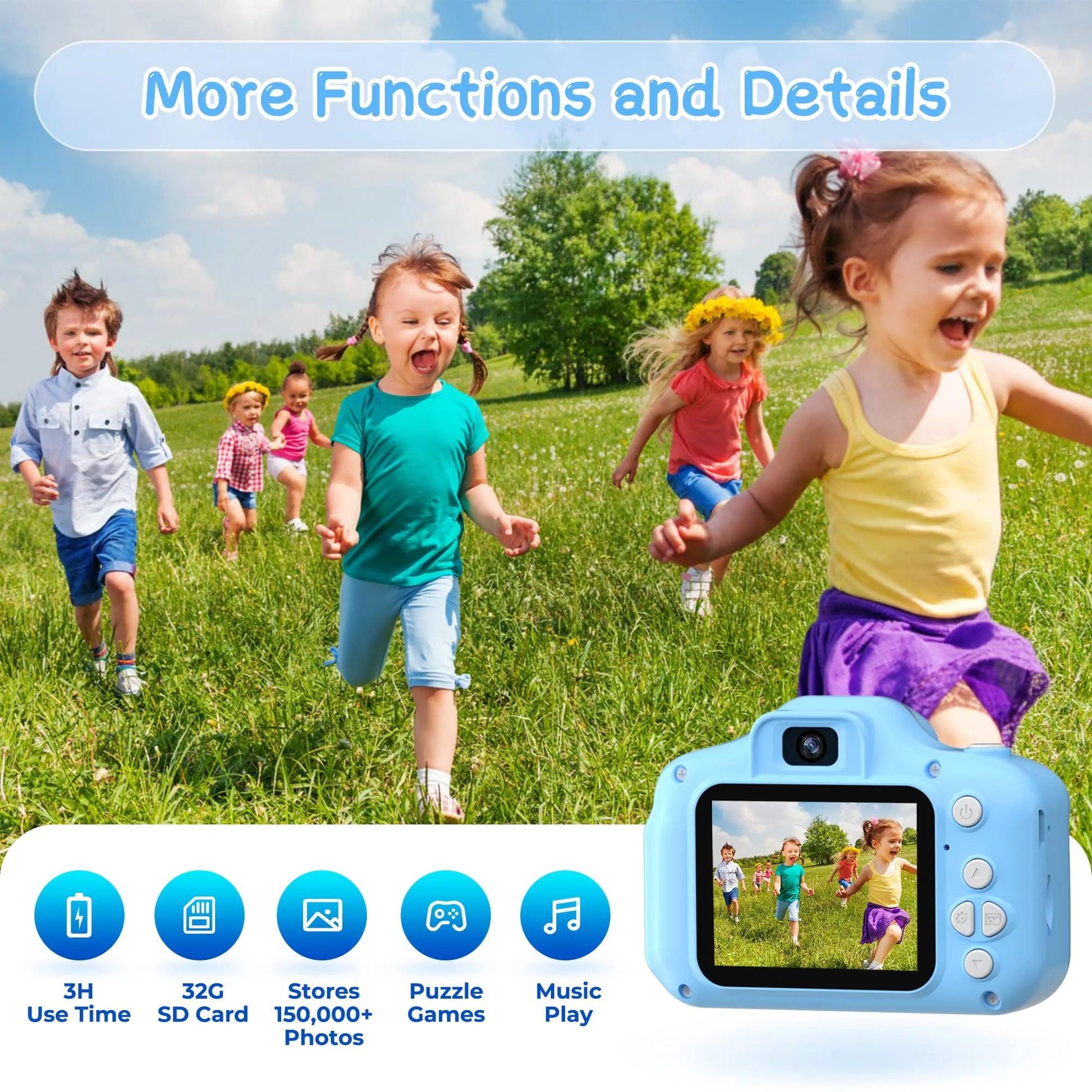 Kids Camera for Girls Boys 32GB 1080HD Selfie Digital Cameras Video Toddler Toys Christmas Birthday Gift Age 3-10, Blue