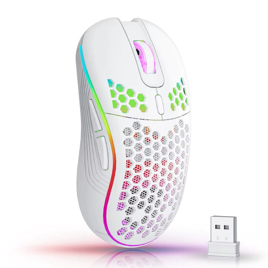 Elevate Your Game with Our Wireless RGB Backlit Gaming Mouse - 6 Buttons, 3-Speed DPI, Type C Rechargeable, and Ergonomic Honeycomb Design!