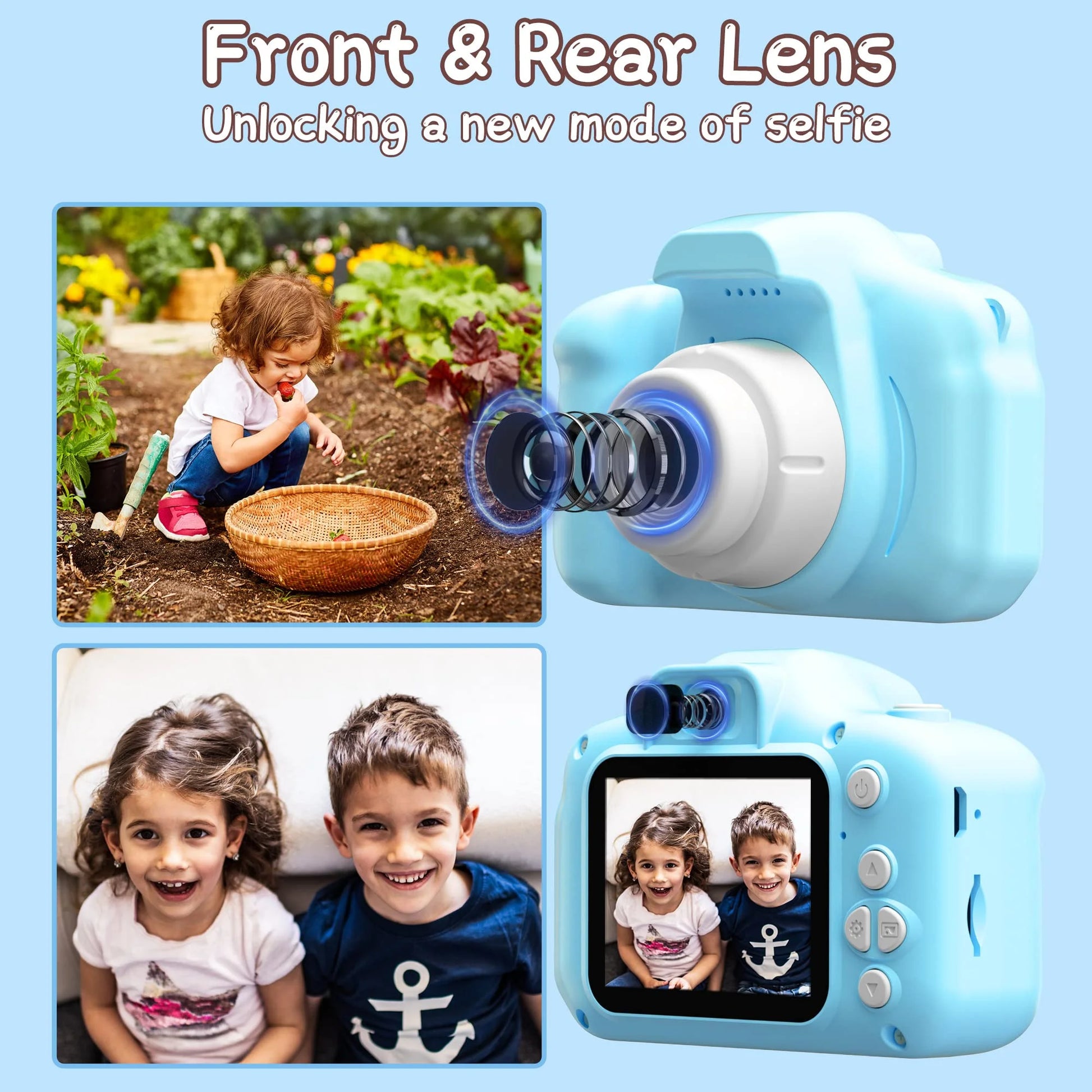 Kids Camera for Girls Boys 32GB 1080HD Selfie Digital Cameras Video Toddler Toys Christmas Birthday Gift Age 3-10, Blue