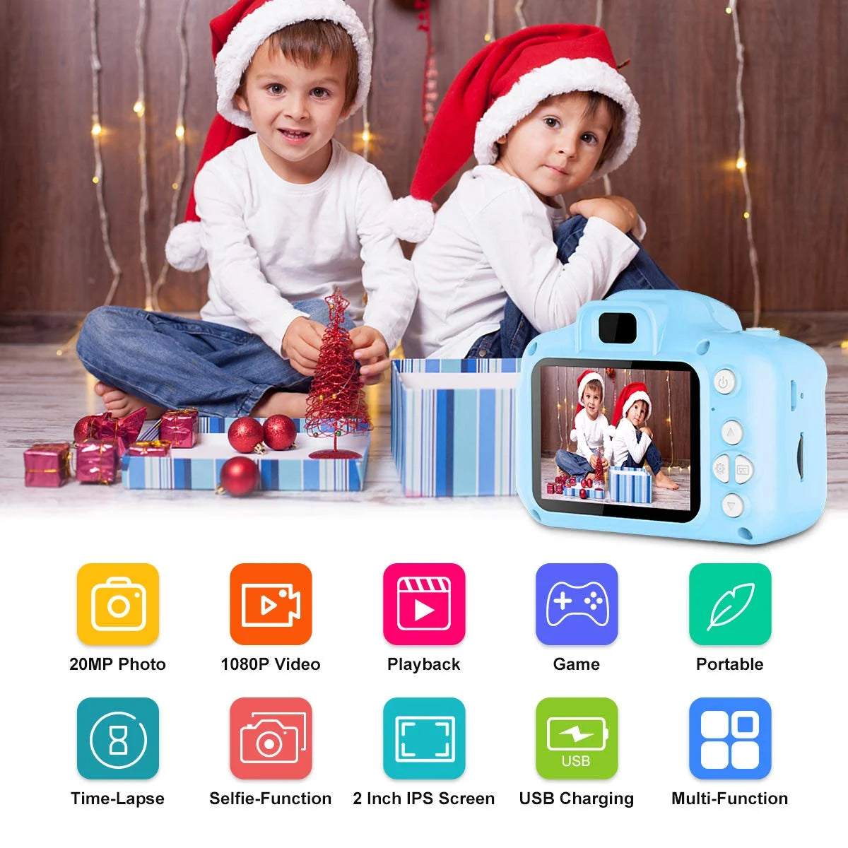 Kids Camera for Girls Boys 32GB 1080HD Selfie Digital Cameras Video Toddler Toys Christmas Birthday Gift Age 3-10, Blue